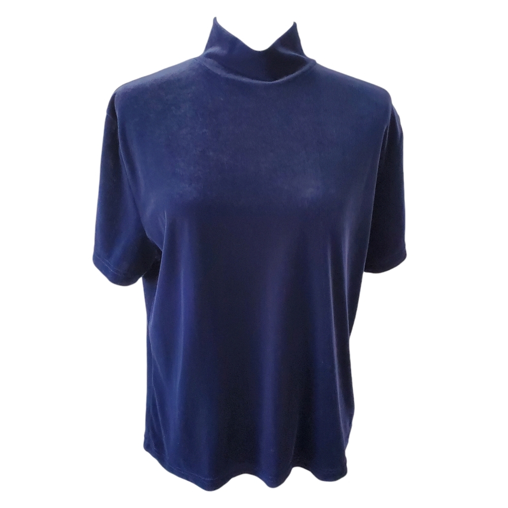 Vintage Christie Jill Top‎ Women Large Blue Velvet Stretch Work Holiday Soft L